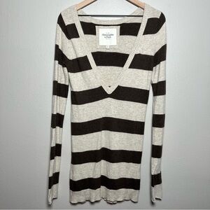 Y2K  Abercrombie & Fitch Women Rabbit Hair Sweater Dress M Tan Brown Stripe‎